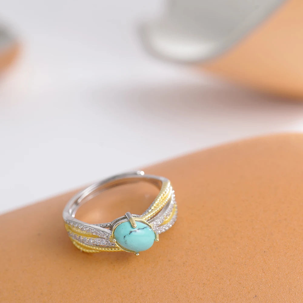 Turquoise Ring Gold Silver Dual-Tone oval