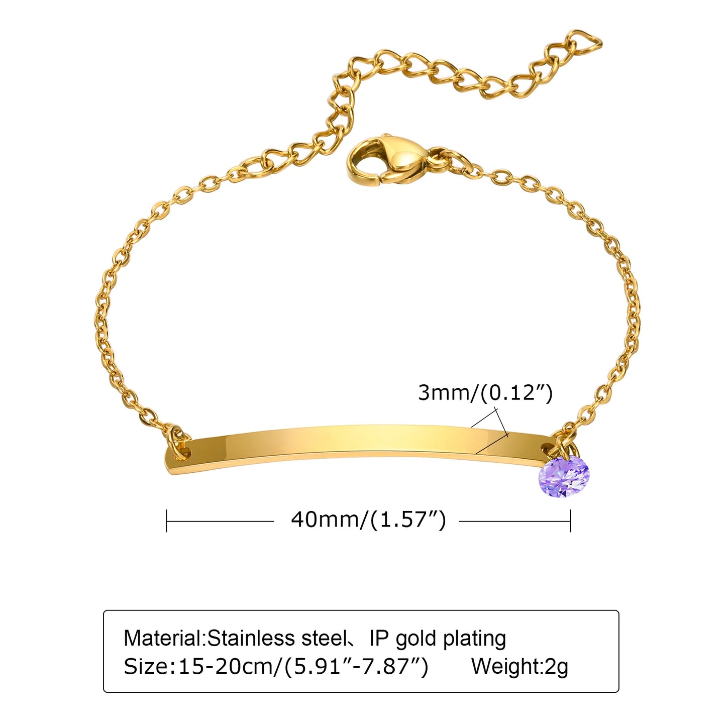 Personalized Birthstone Bracelet for Women – Custom Name & Date with CZ Stones – Stainless Steel