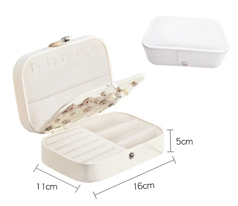 Travel Jewelry Organizer – Portable Leather Box with Zipper & Button Closure