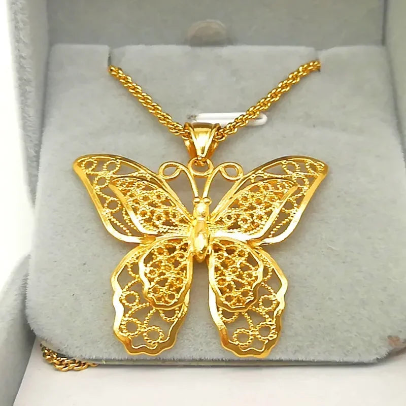 14K Gold Color Butterfly Pendant Necklace