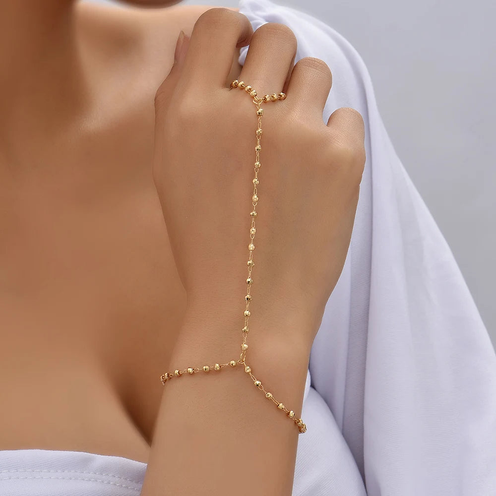 Dainty Gold-Plated Hand Chain & Ring – Handmade Link Chain Harness Jewelry for Women