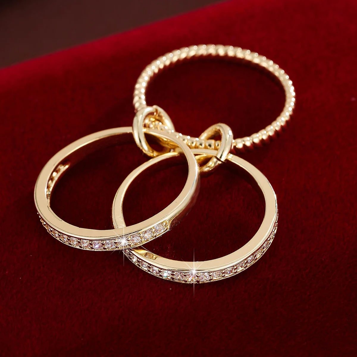 Trendy Interlocking Stackable Rings for Women – Statement Ring Set with Cubic Zirconia