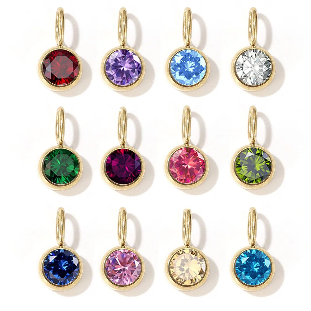 CZ Birthstone Pendants – 12 Colors for Each Month – Stainless Steel Necklace Accessories