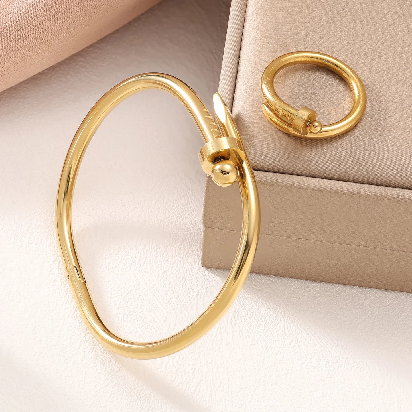 Light Luxury Nail Bracelet & Ring Set for Women