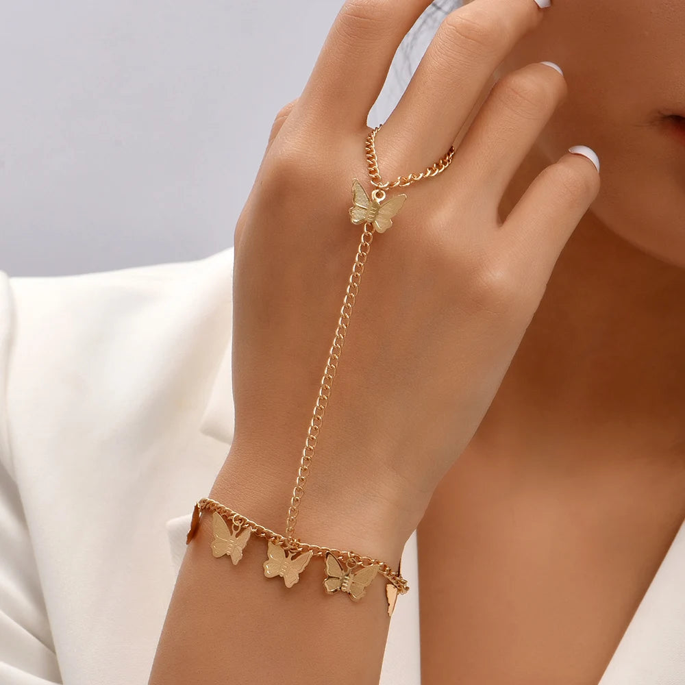 Dainty Gold-Plated Hand Chain & Ring – Handmade Link Chain Harness Jewelry for Women