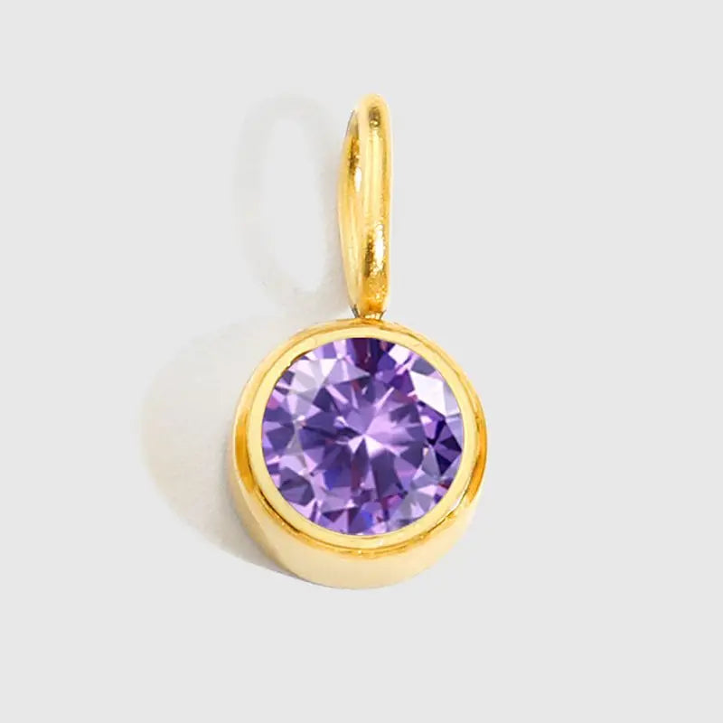 12 Month Birthstone Pendant – Stainless Steel Crystal Gemstone Charm Necklace