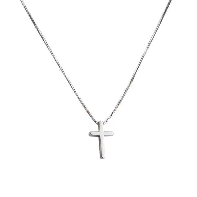 Sterling Silver 925 Smooth Cross Pendant Necklace