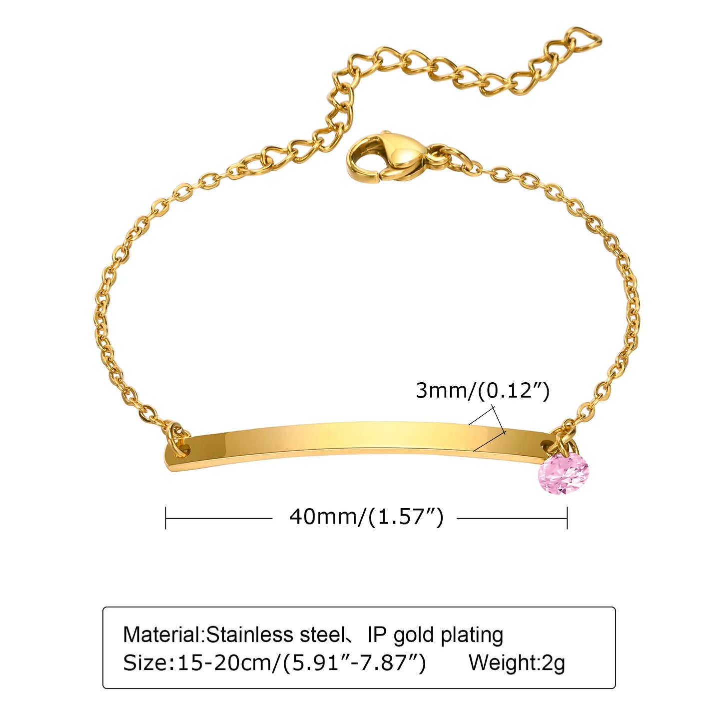 Personalized Birthstone Bracelet for Women – Custom Name & Date with CZ Stones – Stainless Steel