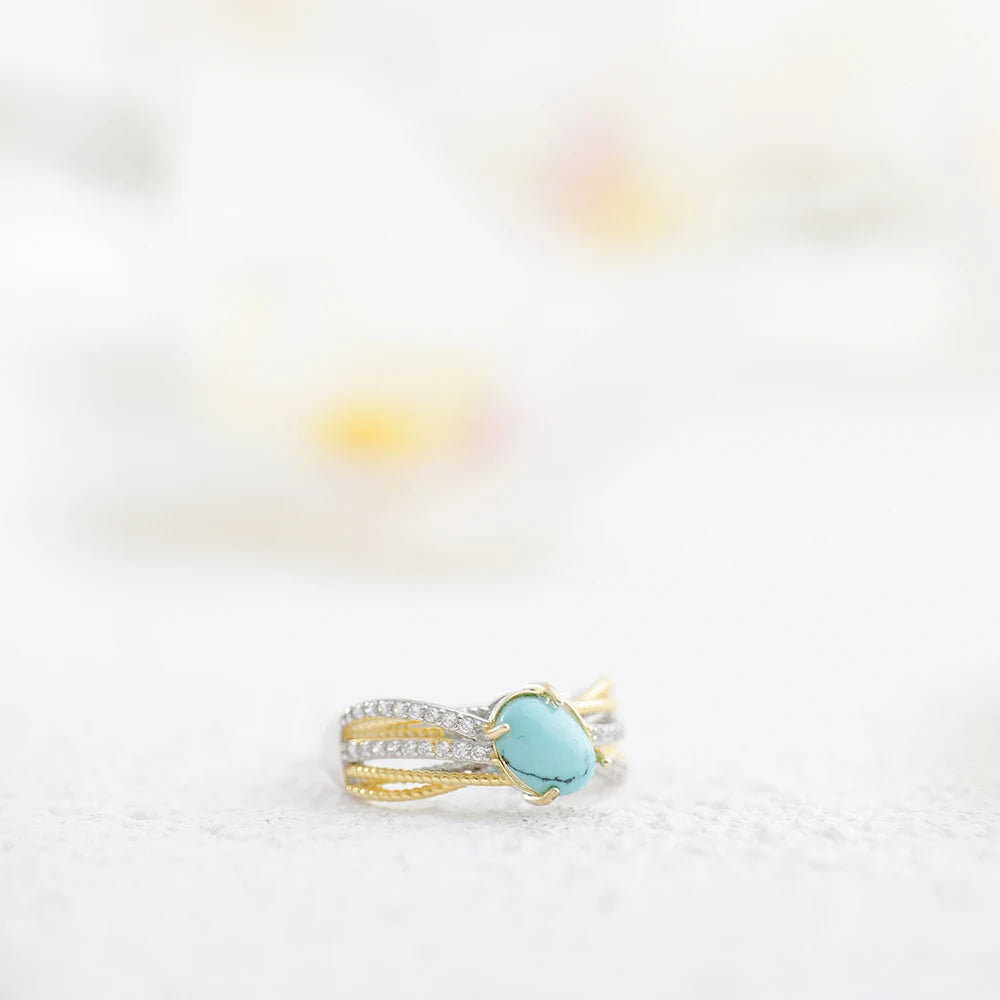 Turquoise Ring Gold Silver Dual-Tone oval