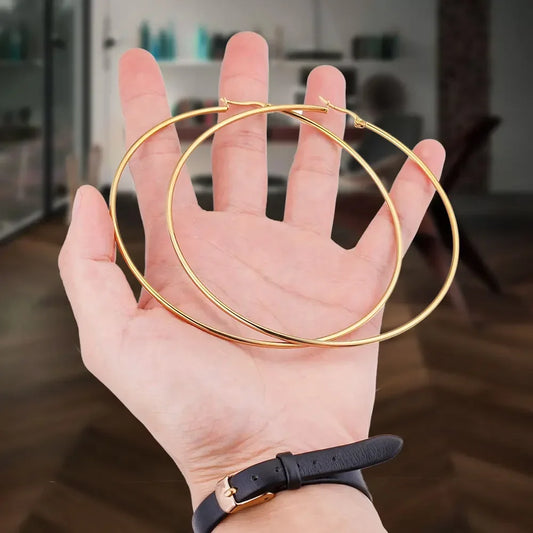 Stainless Steel Large Hoop Earrings – 40–80mm Smooth Round Loops for Women