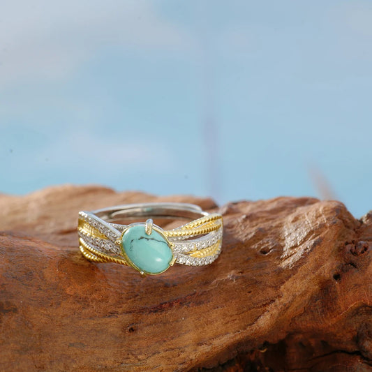 Turquoise Ring Gold Silver Dual-Tone oval