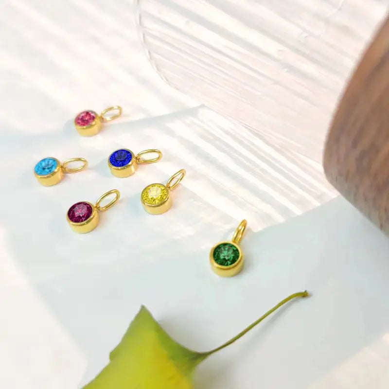 12 Month Birthstone Pendant – Stainless Steel Crystal Gemstone Charm Necklace