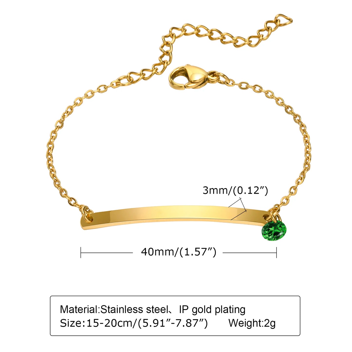 Personalized Birthstone Bracelet for Women – Custom Name & Date with CZ Stones – Stainless Steel