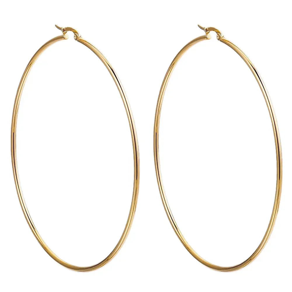 Stainless Steel Large Hoop Earrings – 40–80mm Smooth Round Loops for Women