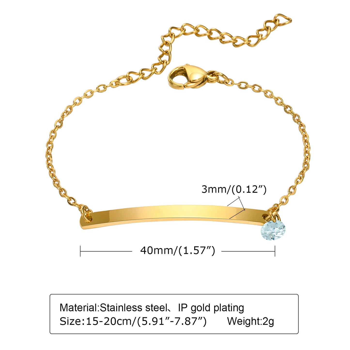 Personalized Birthstone Bracelet for Women – Custom Name & Date with CZ Stones – Stainless Steel