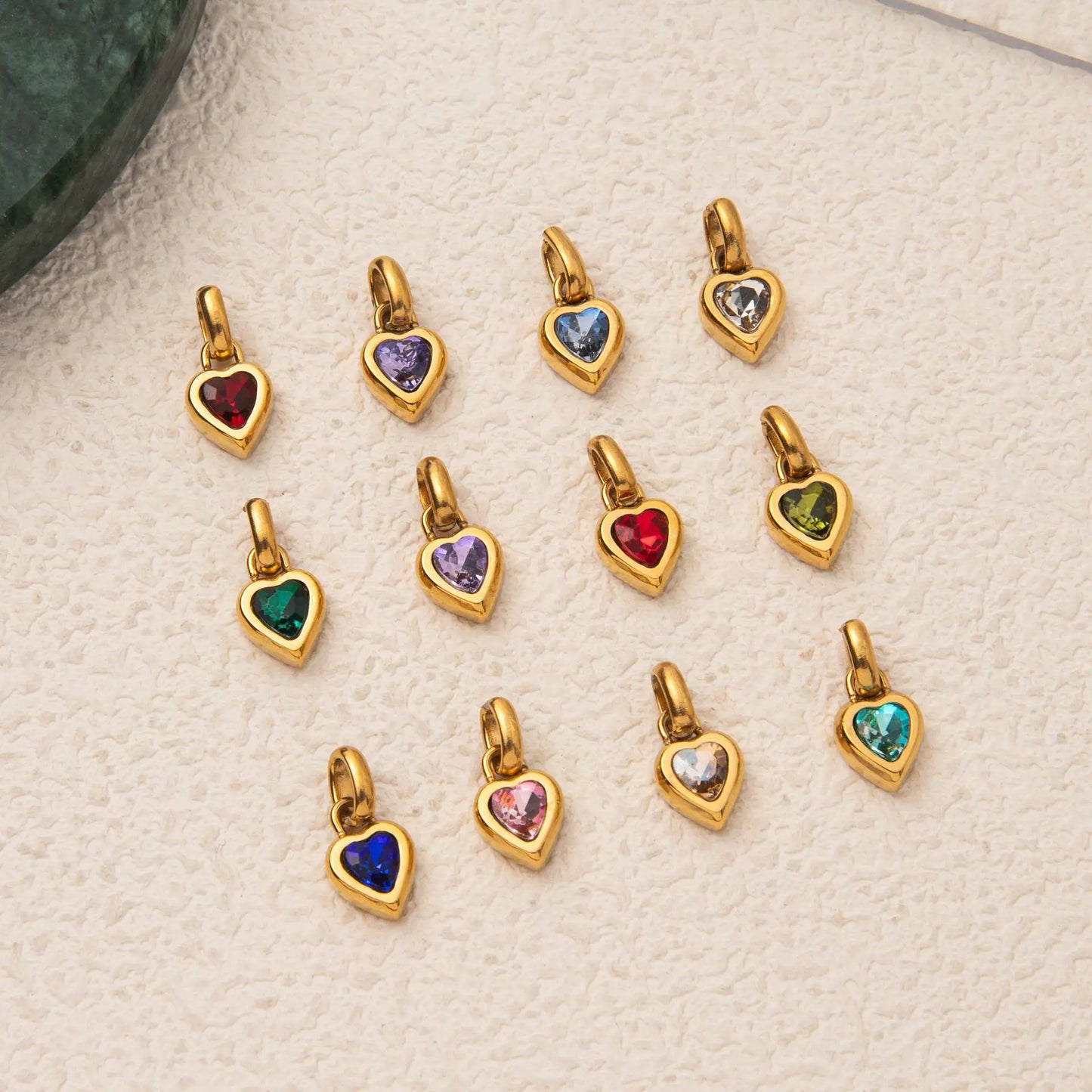 Heart Pendant CZ Birthstone pendent For Women Gold Color Stainless Steel Charm