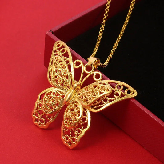 14K Gold Color Butterfly Pendant Necklace