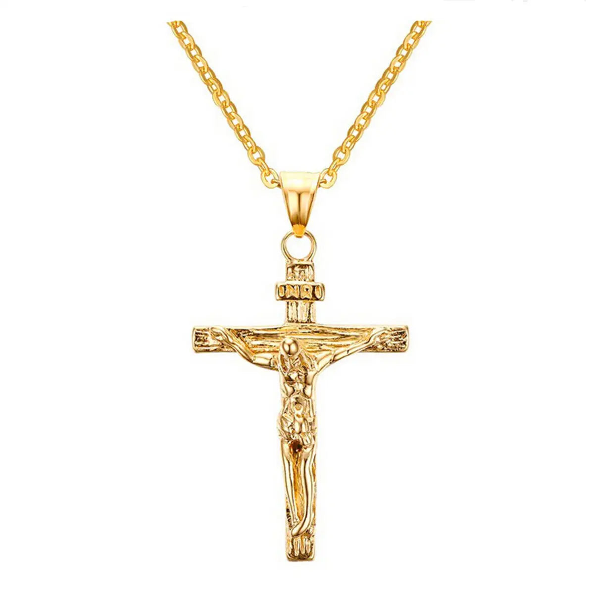 Men & Women’s Crucifix Pendant Necklace – Jesus Christ Metal Cross with Chain