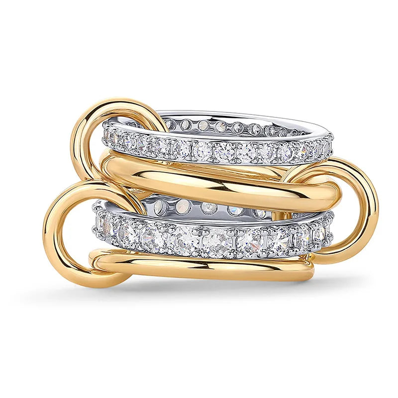 18K Gold Plated Stackable Rings for Women – Interlocked Statement Ring Set with Cubic Zirconia