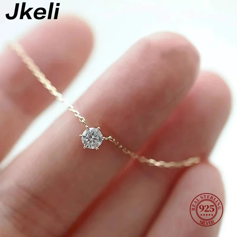 Sterling Silver 18K Gold Plated Zircon Necklace – Women's Clavicle Chain Jewelry