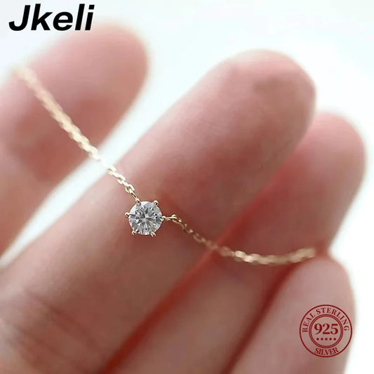 Sterling Silver 18K Gold Plated Zircon Necklace – Women's Clavicle Chain Jewelry