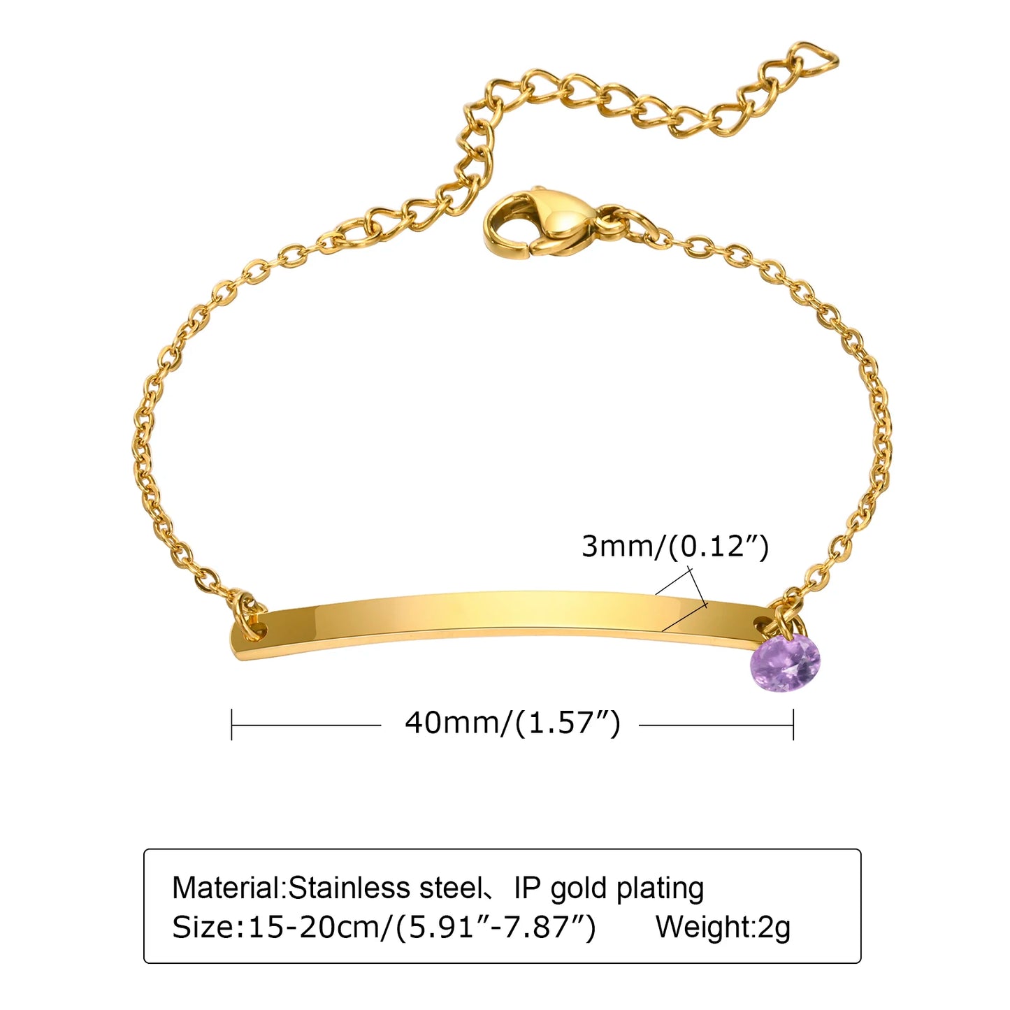 Personalized Birthstone Bracelet for Women – Custom Name & Date with CZ Stones – Stainless Steel