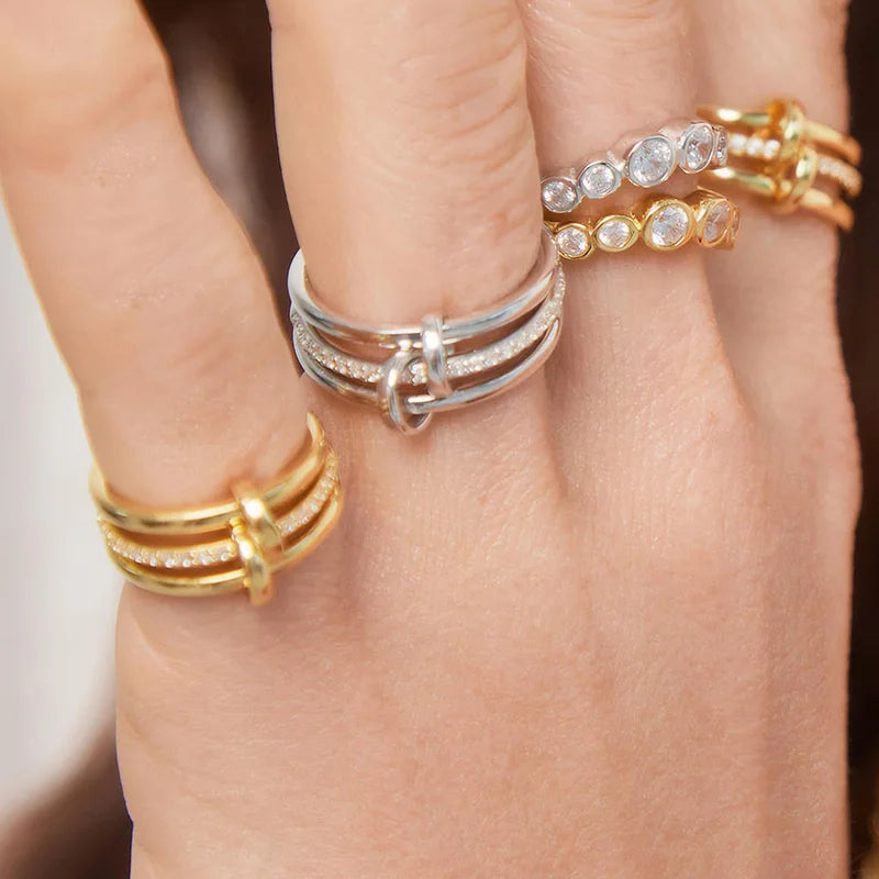 Women’s Gold Color Stainless Steel Stackable Rings – CZ Multi Mixed Metals, Non-Tarnish Set