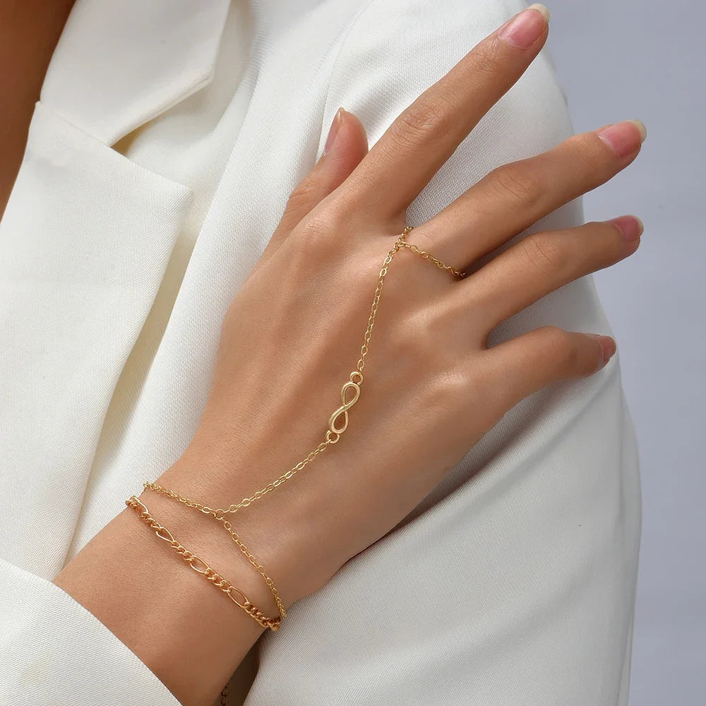 Dainty Gold-Plated Hand Chain & Ring – Handmade Link Chain Harness Jewelry for Women