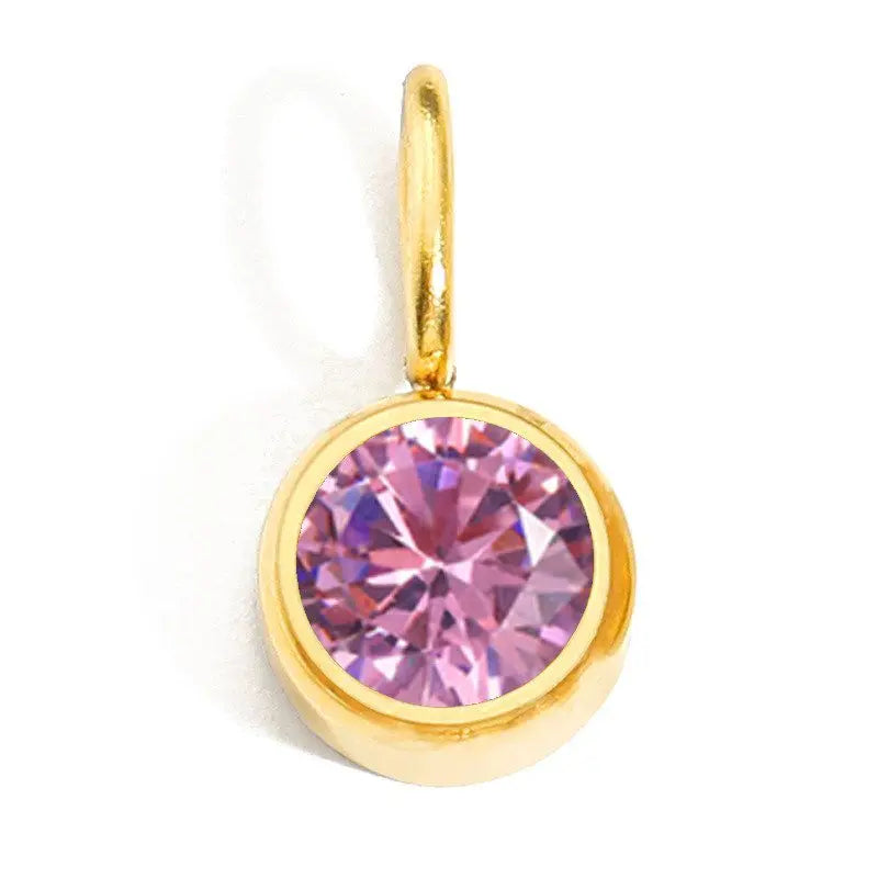 12 Month Birthstone Pendant – Stainless Steel Crystal Gemstone Charm Necklace