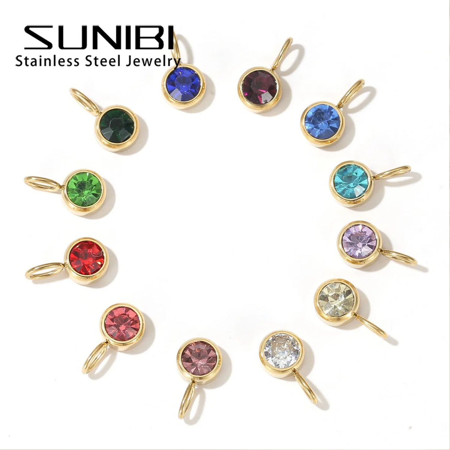CZ Birthstone Pendants – 12 Colors for Each Month – Stainless Steel Necklace Accessories