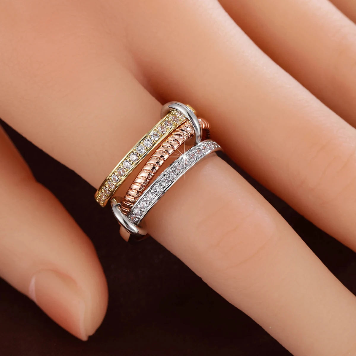 Trendy Interlocking Stackable Rings for Women – Statement Ring Set with Cubic Zirconia
