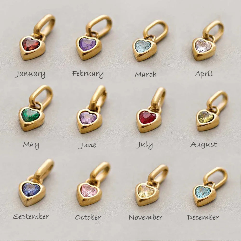 Heart Pendant CZ Birthstone pendent For Women Gold Color Stainless Steel Charm