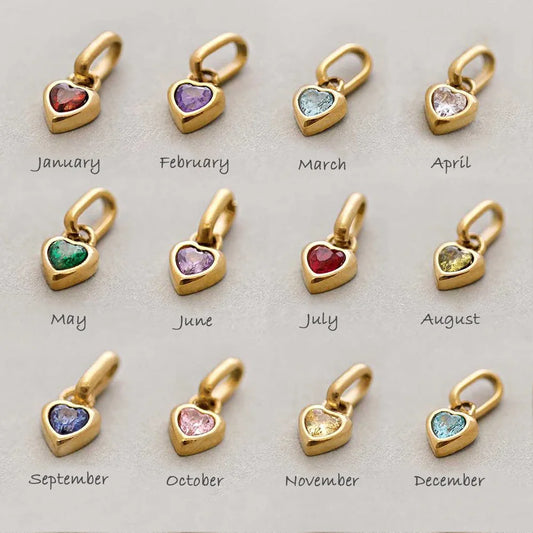 Heart Pendant CZ Birthstone pendent For Women Gold Color Stainless Steel Charm