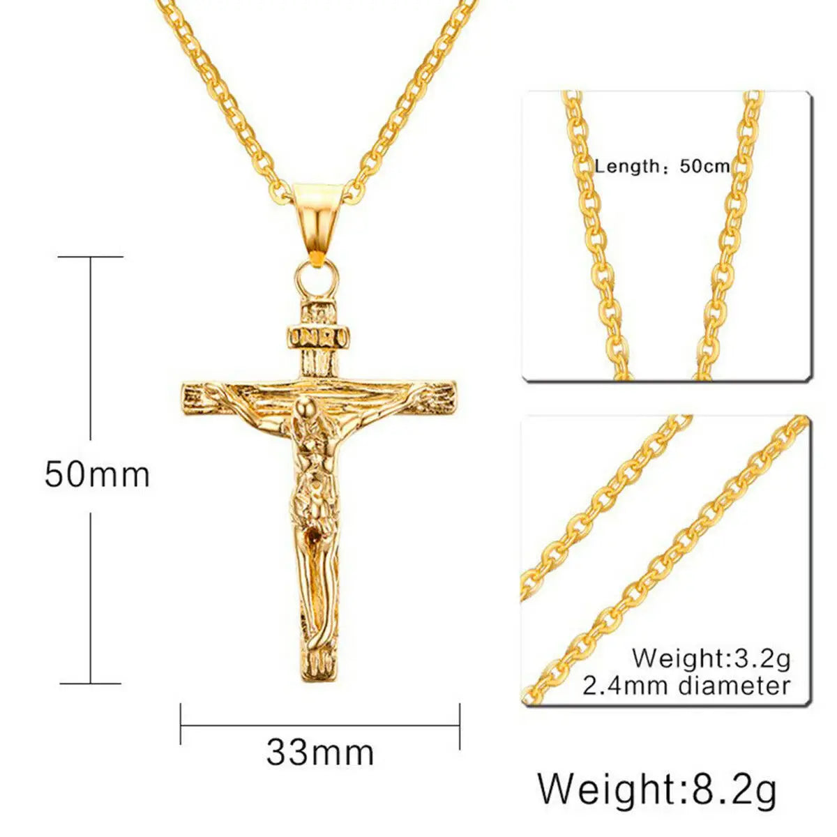 Men & Women’s Crucifix Pendant Necklace – Jesus Christ Metal Cross with Chain