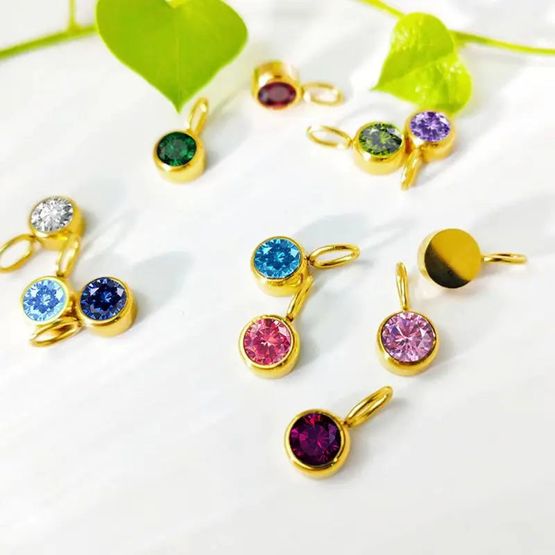 12 Month Birthstone Pendant – Stainless Steel Crystal Gemstone Charm Necklace