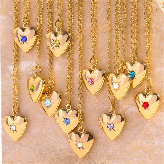 Heart-Shaped Birthstone Locket Necklace – Opening Love Album Pendant