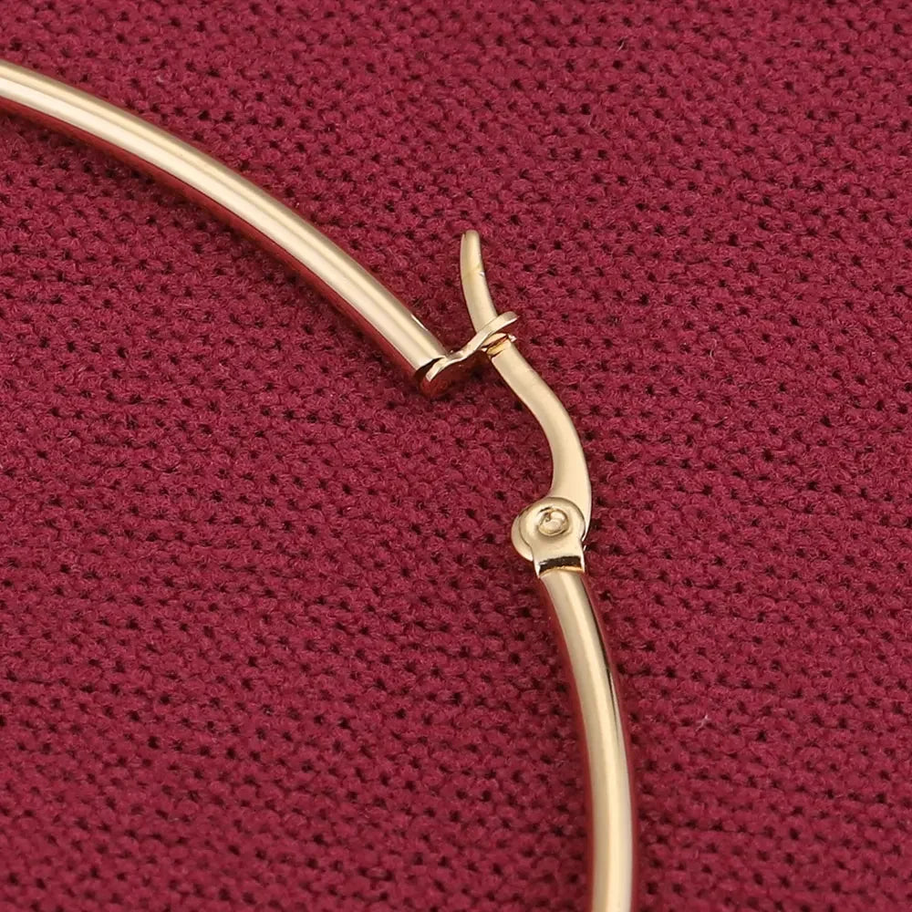 Stainless Steel Large Hoop Earrings – 40–80mm Smooth Round Loops for Women