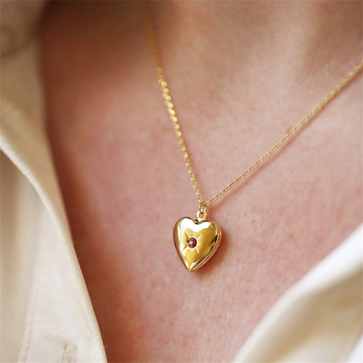Heart-Shaped Birthstone Locket Necklace – Opening Love Album Pendant